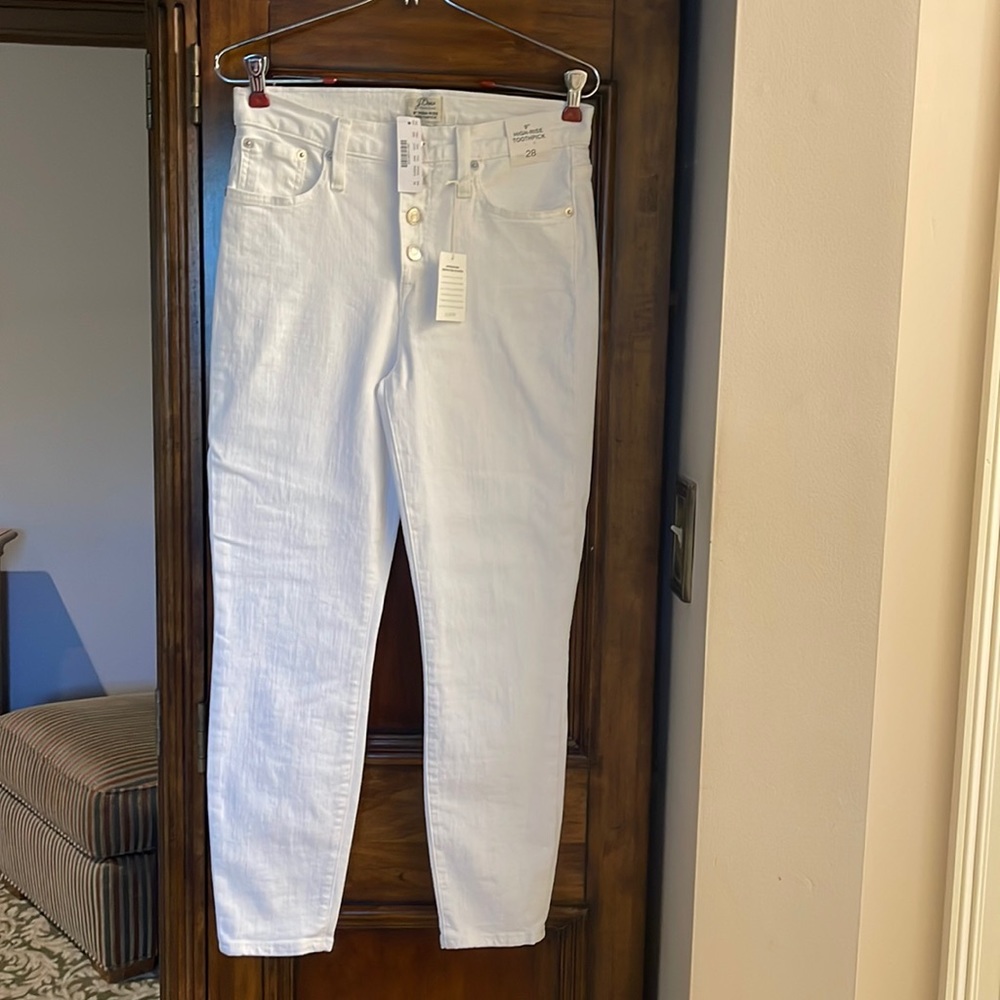 J. Crew White 9” High Rise Toothpick Jeans, sz 28, NWT